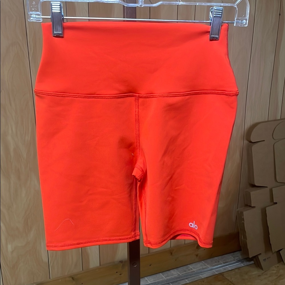 ALO Yoga Orange Alosoft Bike Shorts High Waist Compression